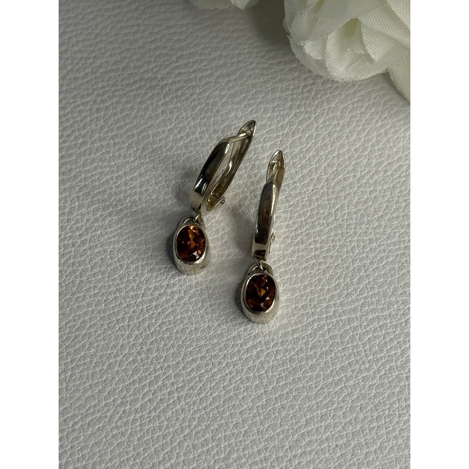 925 Sterling Silver Hessonite Earrings Length 1 Inch 176$